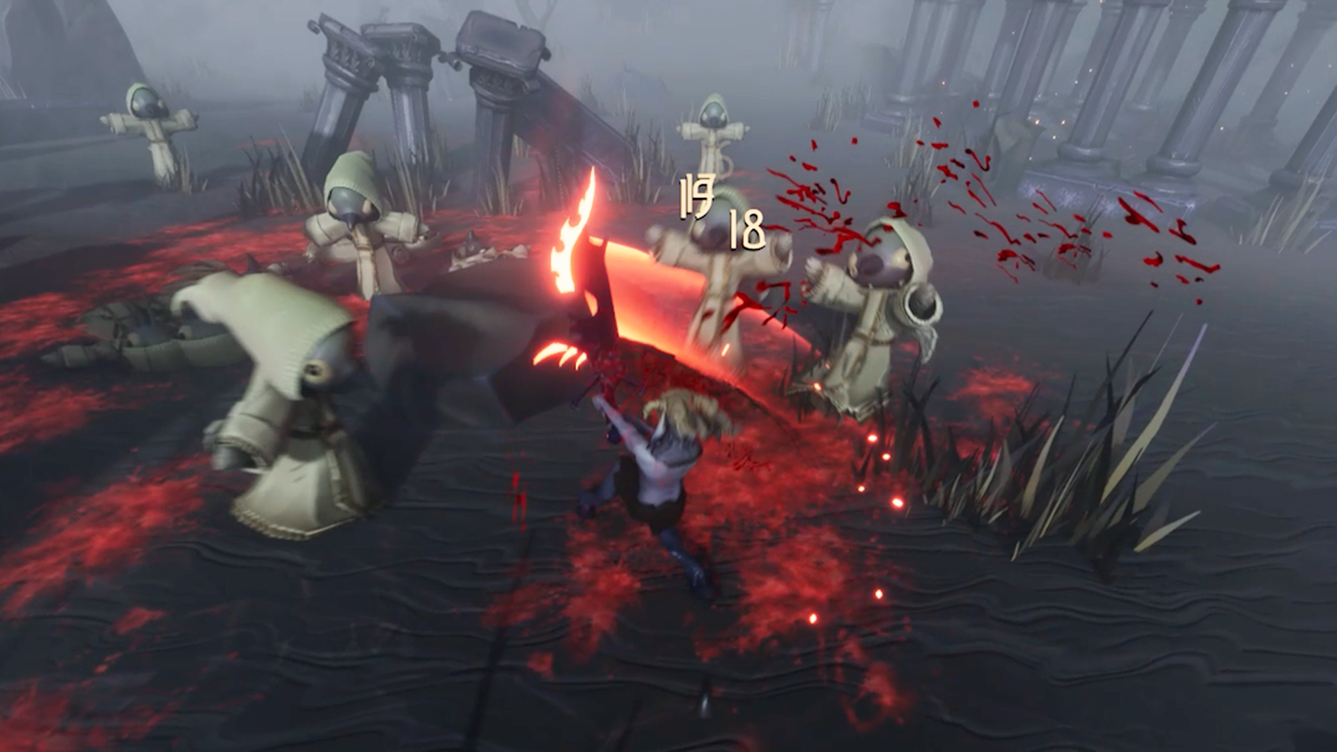 Scapegoat combat: the player surrounded by enemies