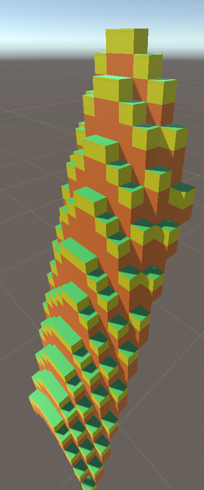 A chunk textured with different block types for top, top-layer sides and lower sides