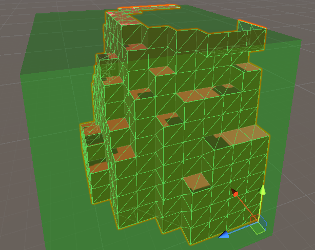 A chunk with its mesh and the bounding gizmo of the full chunk volume