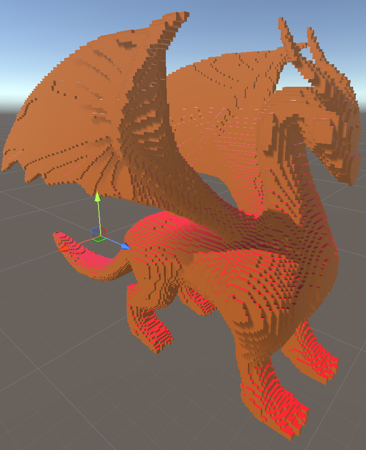 High-resolution voxel dragon at the original scale