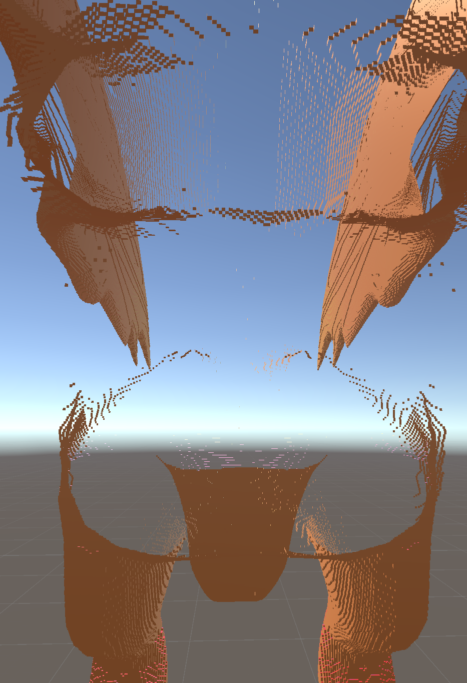 Cut-away of a filled voxel dragon with a solid interior