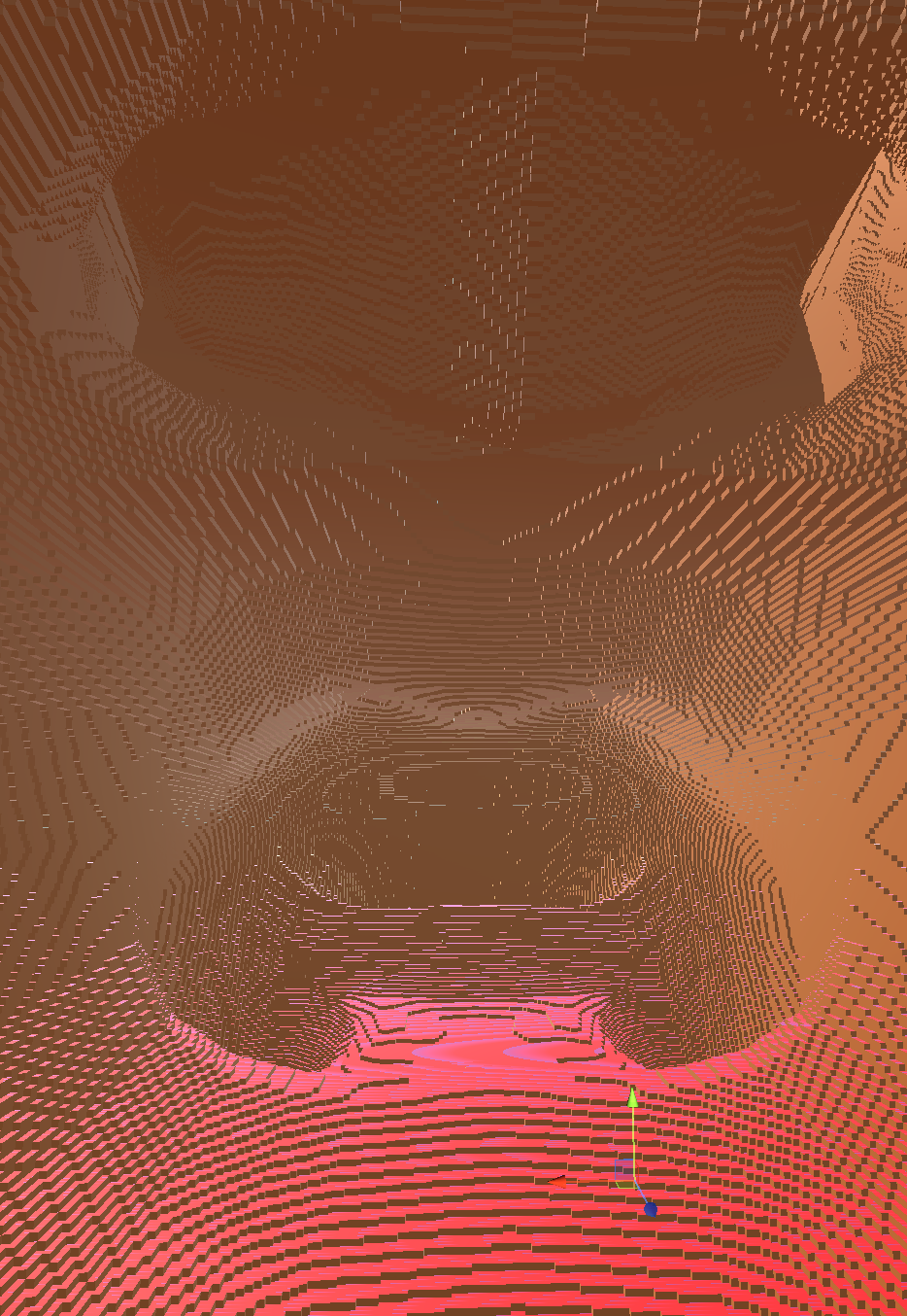 Cut-away of a hollow voxel dragon showing interior faces