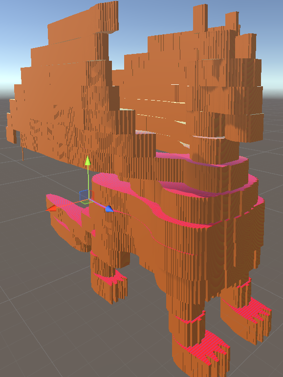 Voxel dragon built from non-cubic voxels