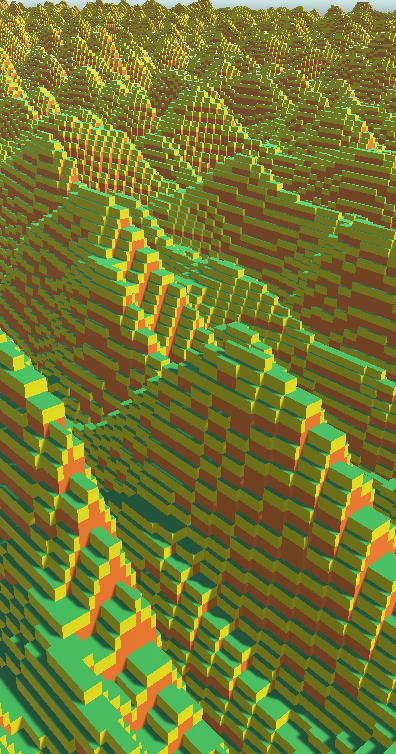 Dimension-agnostic voxel landscape with stretched voxels